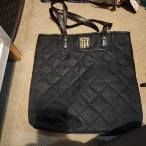 Tommy H  Elegant Black Quilted Tote Bag